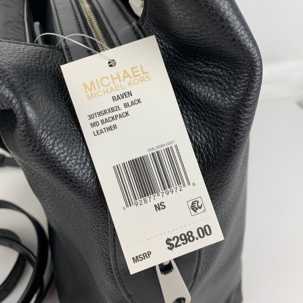 New Michael Kors Raven Leather Medium Backpack - Picture 8 of 9